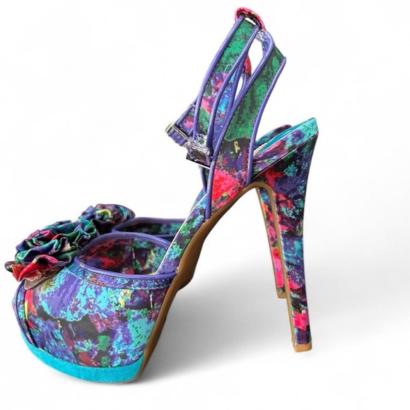 Gianni Bini Watercolor Platform Heels • Ruffle Peep Toe • Size 7.5 - Picture 9 of 9